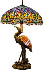 Handmade Stained Glass Table Lamp 18" Tiffany Style Large Table Lamp Dark Red Blue Dragonfly Desk Lamp Creative Antique Light Base for Living Room Study Bedroom Table Lamp (Color : Female) - Image 4