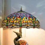Handmade Stained Glass Table Lamp 18" Tiffany Style Large Table Lamp Dark Red Blue Dragonfly Desk Lamp Creative Antique Light Base for Living Room Study Bedroom Table Lamp (Color : Female) - Image 5