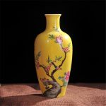 Boge Antique Yellow Color Glazed Porcelain Handpainted Flowers Birds Vases Household Furnishing Articles Porcelain Vase