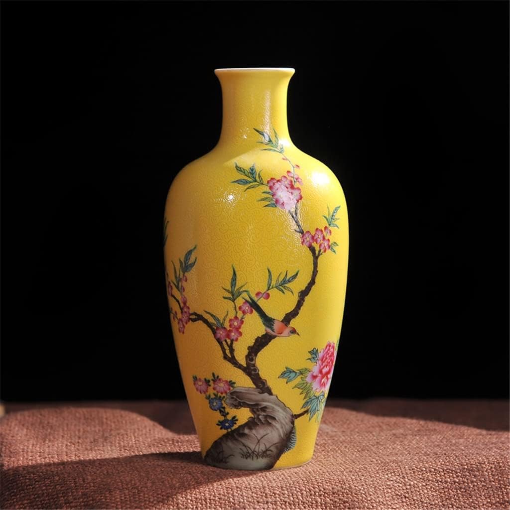 260106101934814_1 Boge Antique Yellow Color Glazed Porcelain Handpainted Flowers Birds Vases Household Furnishing Articles Porcelain Vase - Image 1