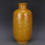 ZHYH Antique Yellow Glaze Embossed Home Decoration Porcelain Flower Vase Collection Vase