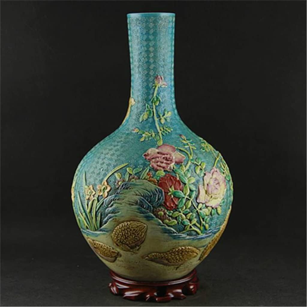 260106101935009_1 ZHYH Classic Green Ceramic Vase Embossment Antique Porcelain Flower Vase for Decoration - Image 1