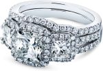 Kobelli Princess Moissanite Halo 3-Stone Bridal Rings Set 3 1/10 CTW 14k White Gold - Image 2