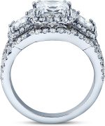 Kobelli Princess Moissanite Halo 3-Stone Bridal Rings Set 3 1/10 CTW 14k White Gold - Image 3