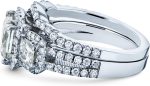 Kobelli Princess Moissanite Halo 3-Stone Bridal Rings Set 3 1/10 CTW 14k White Gold - Image 4