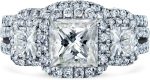 Kobelli Princess Moissanite Halo 3-Stone Bridal Rings Set 3 1/10 CTW 14k White Gold - Image 5