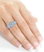Kobelli Princess Moissanite Halo 3-Stone Bridal Rings Set 3 1/10 CTW 14k White Gold - Image 6