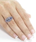 Kobelli Antique Style Forever One (D-F) Moissanite and Blue Sapphire 3 Piece Bridal Set 1 2/5 CTW in 14k White Gold - Image 3