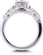 Kobelli Antique Style Forever One (D-F) Moissanite and Blue Sapphire 3 Piece Bridal Set 1 2/5 CTW in 14k White Gold - Image 4