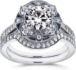 Kobelli Antique Style Floral Diamond Bridal Set 1 1/2 CTW in 14k White Gold