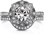 Kobelli Antique Style Floral Diamond Bridal Set 1 1/2 CTW in 14k White Gold - Image 5