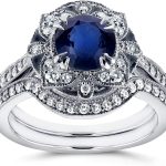 Kobelli Antique Style Floral Round Sapphire and Diamond Bridal Set 1 3/4 CTW in 14k White Gold