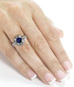 Kobelli Antique Style Floral Round Sapphire and Diamond Bridal Set 1 3/4 CTW in 14k White Gold - Image 3