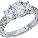 14k White Gold 3-Stone Oval Antique Diamond Engagement Ring 1.50 Carats