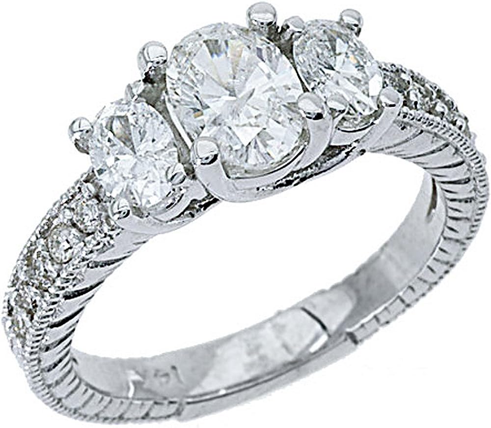 260107124532837_1 14k White Gold 3-Stone Oval Antique Diamond Engagement Ring 1.50 Carats - Image 1