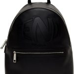 FENDI Roma Warped Logo Black Leather Backpack 7VZ042