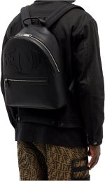 FENDI Roma Warped Logo Black Leather Backpack 7VZ042 - Image 5