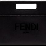 FENDI Logo 2-Way Smooth Black Leather Small Tote Bag 7VA547