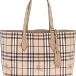 Burberry Women's Medium Reversible Handbag in Haymarket Check Camel