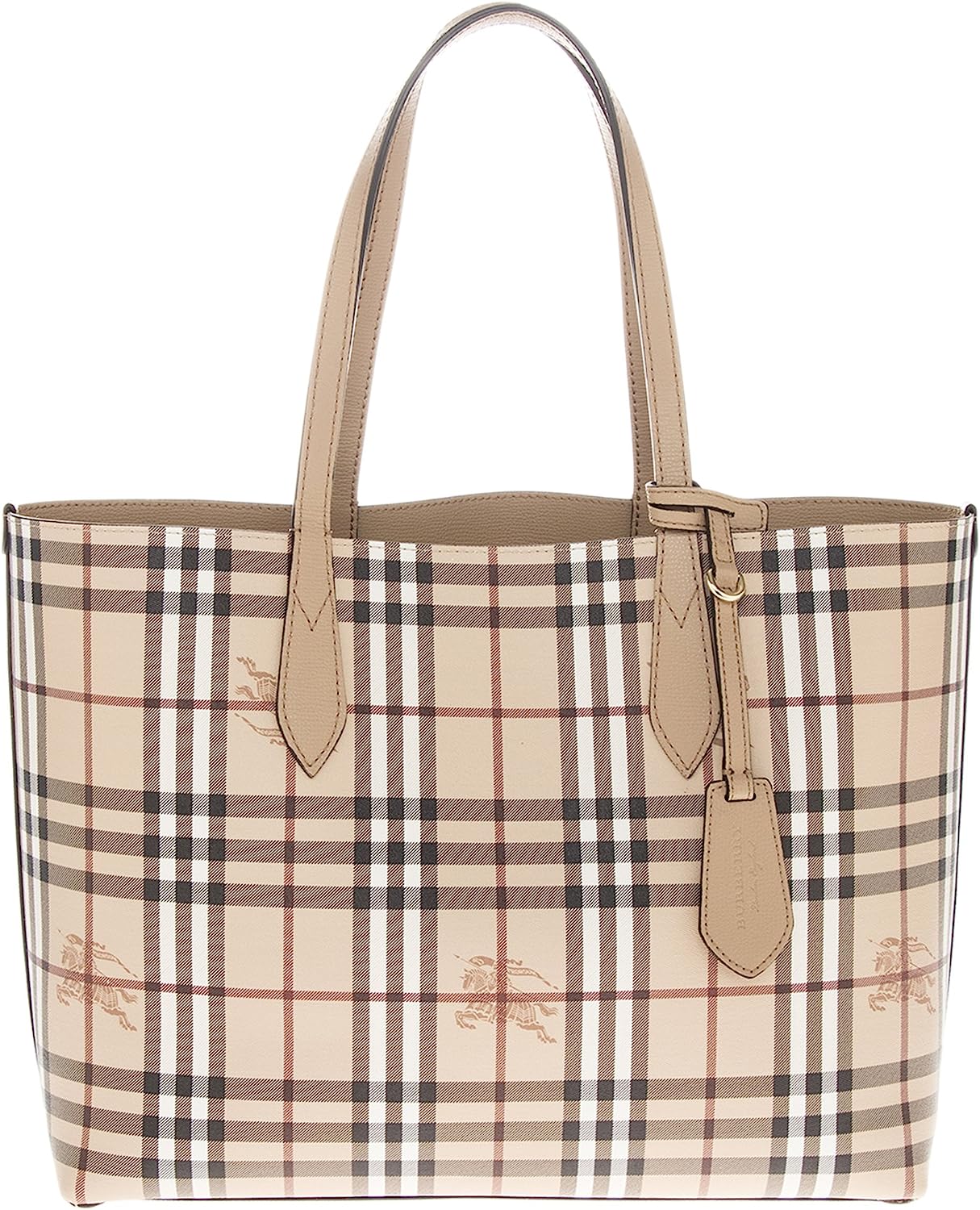 251024163712738_1 Burberry Women's Medium Reversible Handbag in Haymarket Check Camel - Image 1