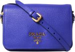 Prada Men's Vitello Phenix Royal Blue Leather Flap Crossbody Bag 1BD163