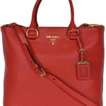 Prada Women's Red Vitello Phenix Leather Shopping Tote Handbag 1BG865