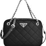 Prada Womens Bandoliera Black Tessuto Nylon Quilted Medium Crossbody Bag