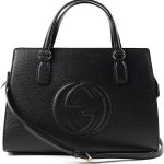Gucci Soho Leather Satchel tote Structured Black Shoulder Bag New