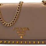 Prada Pattina Glace Calf Leather Cammeo Beige Pattina Studded Handbag