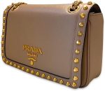 Prada Pattina Glace Calf Leather Cammeo Beige Pattina Studded Handbag - Image 3