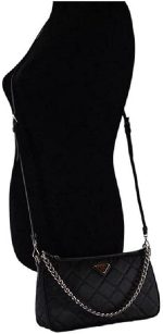 Prada Quilted Tessuto Nylon Chain Black Convertible Shoulder Bag 1BH026 - Image 9