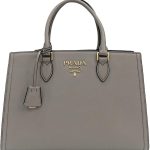Prada Argilla Gray Saffiano Lux Leather Large Satchel Handbag 1BA228