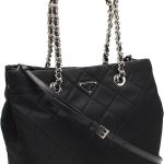 Prada Midnight Black Quilted Tessuto Chain Designer Shoulder Tote Bag for Women 1BG740