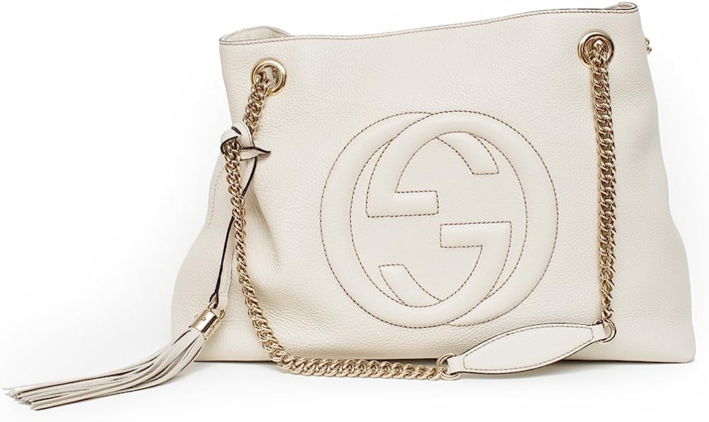 251024163852107_1 Gucci Soho Ivoire Ivory Gold Double Chain Soft Hobo Leather Shoulder Bag Italy Authentic New - Image 1