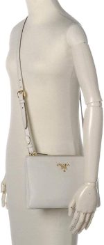 Prada White Leather Vitello Phenix Crossbody Bag 1BH046 - Image 6