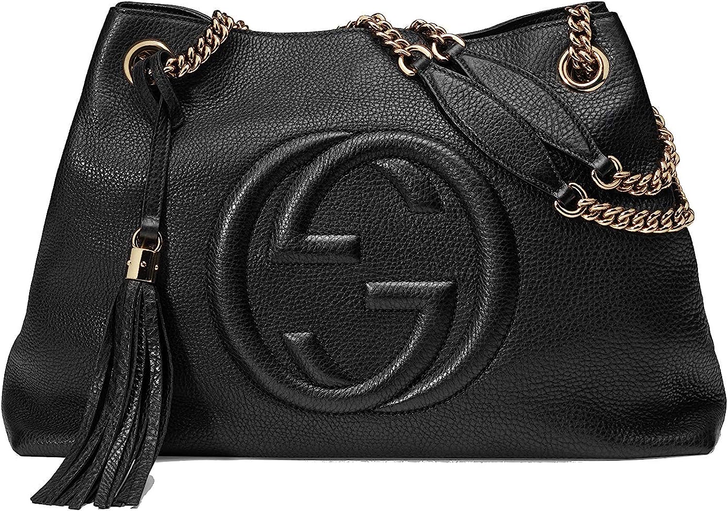 251024163852128_1 Gucci Soho Medium Black Double Leather Chain Shoulder Bag Tote Black Gold New - Image 1