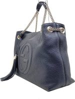 Gucci Soho Medium Black Double Leather Chain Shoulder Bag Tote Black Gold New - Image 5