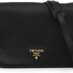 Prada Vitello Phenix Nero Black Pattina Shoulder Messenger Bag 1BD091