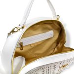 Valentino Orlandi Women's Large Handbag Italian Designer Purse Bowling Bag Top Handle Alabaster Embroidered Genuine Patent Leather Bag in Laser Cut Gold Design - Image 3