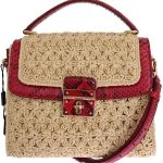 Dolce & Gabbana Beige Straw Greta Red Snakeskin Bag