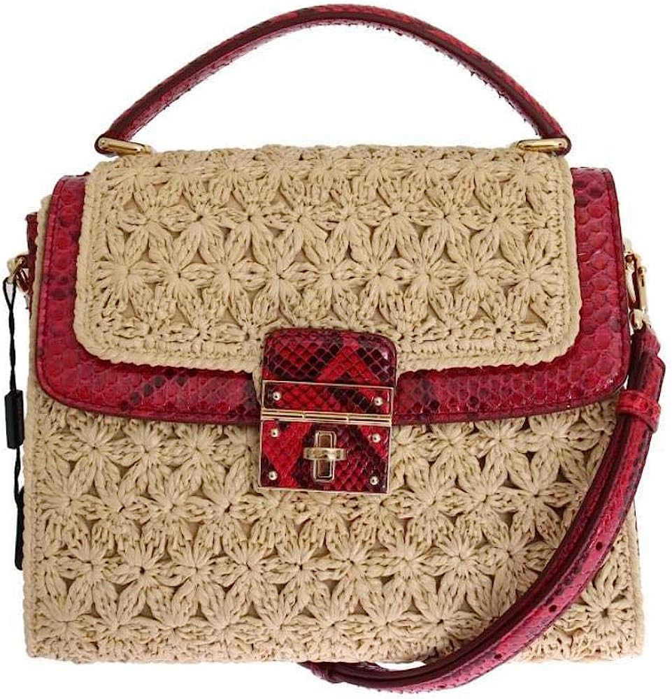 251210143447317_1 Dolce & Gabbana Beige Straw Greta Red Snakeskin Bag - Image 1