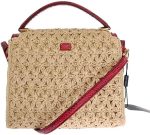 Dolce & Gabbana Beige Straw Greta Red Snakeskin Bag - Image 4