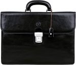 Maxwell Scott | Personalized Mens Quality Leather 17" Laptop 3 Section Briefcase | The Paolo Large | Travel Bag