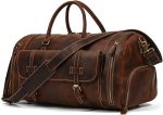 ZLXDP Leather Men's Travel Bag with Shoe Pocket 20 Inch Big Capacity Vintage Leather Weekend Messenger Bag