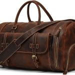 ZLXDP Leather Men's Travel Bag with Shoe Pocket 20 Inch Big Capacity Vintage Leather Weekend Messenger Bag