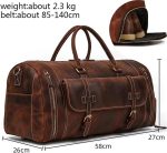 ZLXDP Leather Men's Travel Bag with Shoe Pocket 20 Inch Big Capacity Vintage Leather Weekend Messenger Bag - Image 2