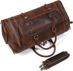 ZLXDP Leather Men's Travel Bag with Shoe Pocket 20 Inch Big Capacity Vintage Leather Weekend Messenger Bag - Image 4