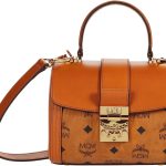 MCM Tracy Visetos Satchel Small Cognac One Size