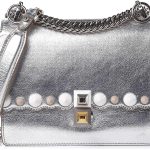 Fendi Kan I Metallic Silver Calfskin Scalloped Studded Small Shoulder Bag 8M0381