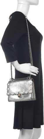 Fendi Kan I Metallic Silver Calfskin Scalloped Studded Small Shoulder Bag 8M0381 - Image 9